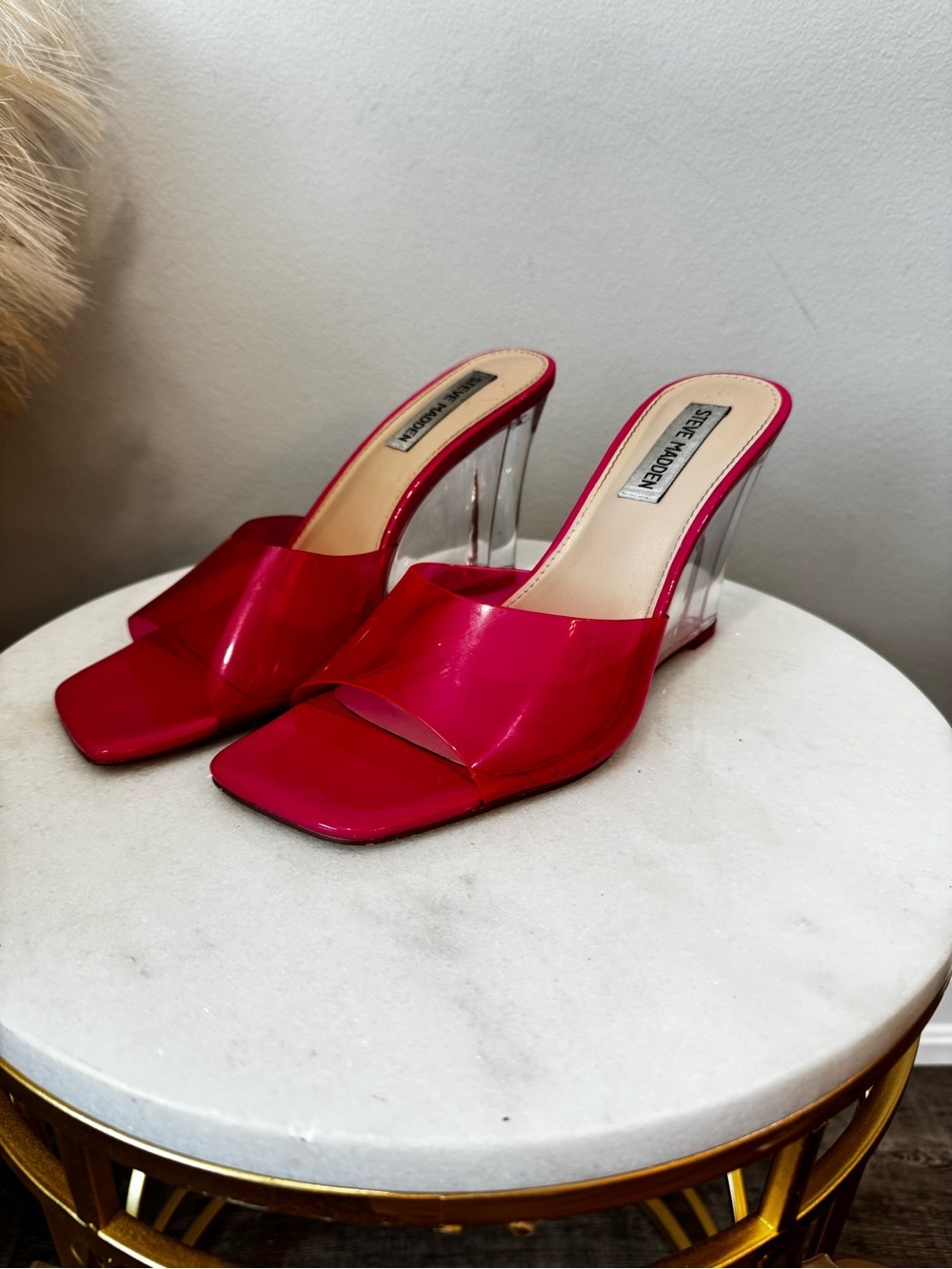 Steve Madden Pink Clear Wedge Mule Sz 8 - Picture 2 of 13